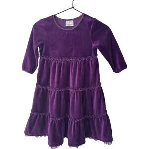 Hanna Andersson Girls Sz 5T Purple Velvet Long Sleeve Tiered Dress (1963)